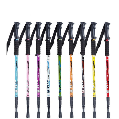 Outdoor Straight Handle Ultralight Walking Stick Three-Section Straight Grip Trekking Pole Telescopic Folding Mountain Climbing Walking Stick