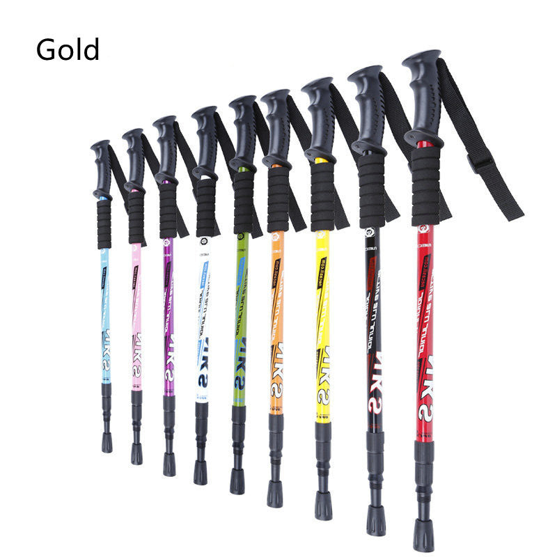 Outdoor Straight Handle Ultralight Walking Stick Three-Section Straight Grip Trekking Pole Telescopic Folding Mountain Climbing Walking Stick