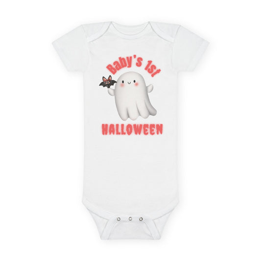 Baby Bodysuit Onesie, 1st Halloween, Cute Ghost and Bat Design, Infant Romper, Halloween Outfit, Baby Shower Gift, Organic Cotton Jumpsuit