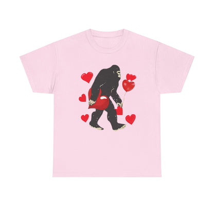 Bigfoot Valentine Shirt, Funny Bigfoot Love Tee, Valentines Day Gift, V-Day Heart T-Shirt, Unisex Heavy Cotton Tee, Sasquatch Valentine