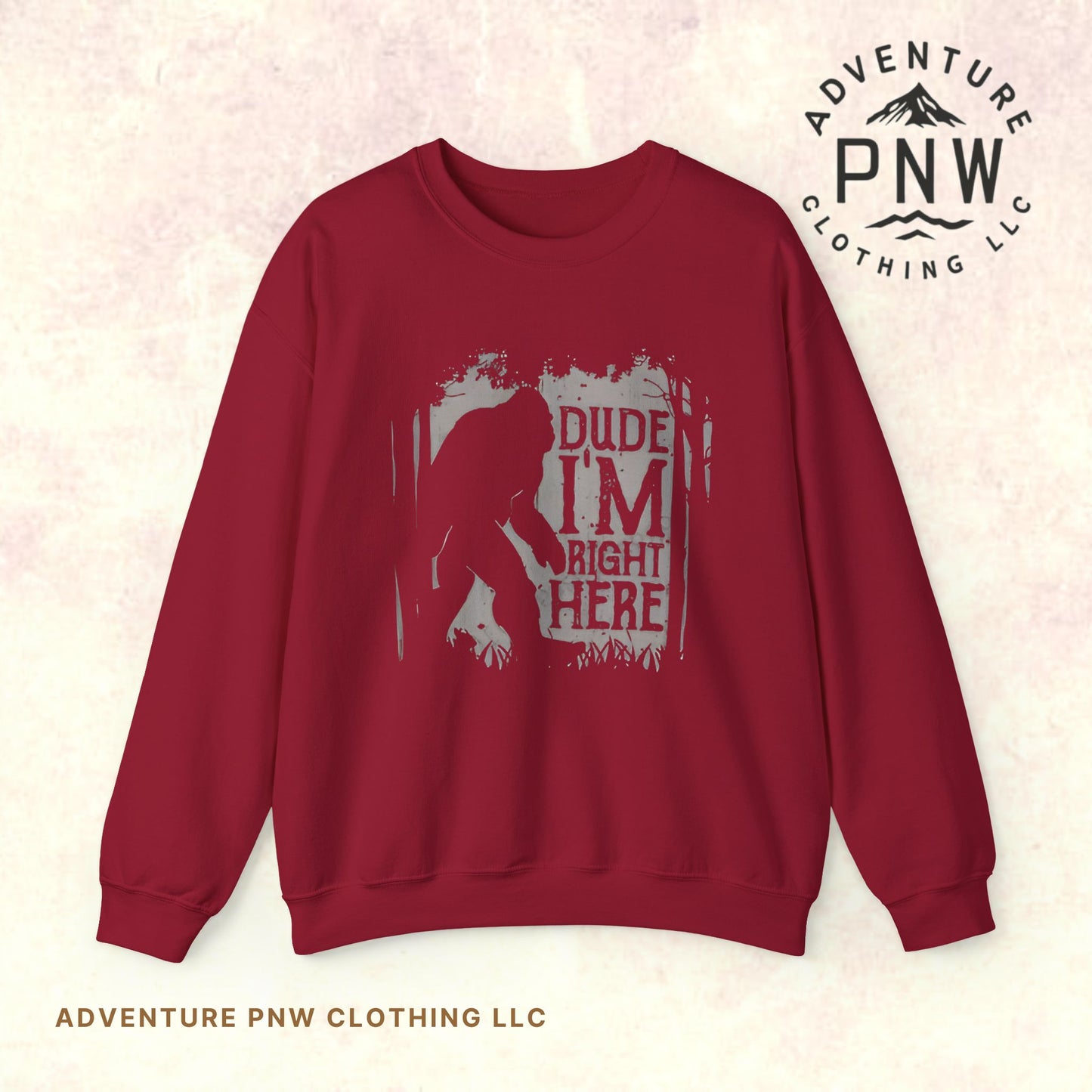 Bigfoot Sasquatch Dude I'm Right Here Men Sweatshirt Crewneck - Funny Unisex Heavy BlendTM Jumper, Gift for Cryptid Fans, Sasquatch Lover