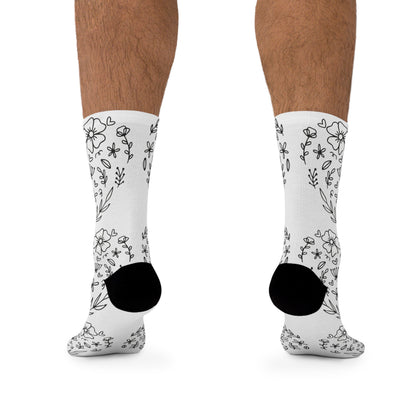 Socks, Floral Heart Design, Boho Flower Lover Gift, Minimalist Botanical, Valentine's Day Socks, Cute Nature