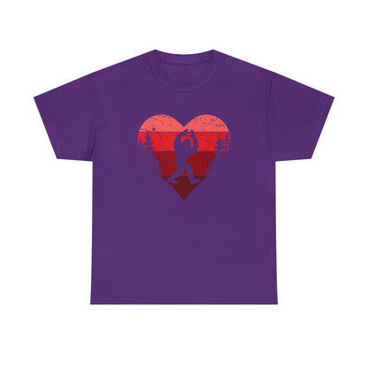 Bigfoot Valentine Shirt –Adventure Retro Heart Gesture Tee
