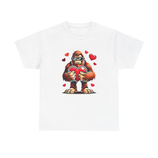 Bigfoot Heart Sunglasses T-Shirt, Funny Sasquatch Shirt, Valentines Day Tee, Unisex Cotton Top, Gift for Boys