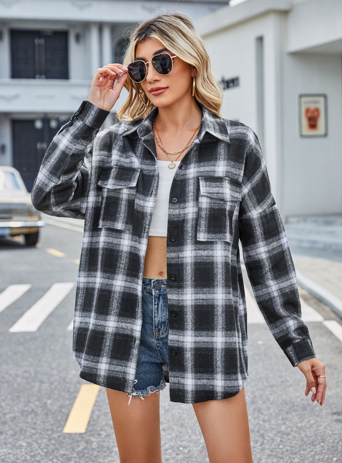 Winter Flannel Plaid Pocket Shirt black-Adventure PNW Clothing LLC