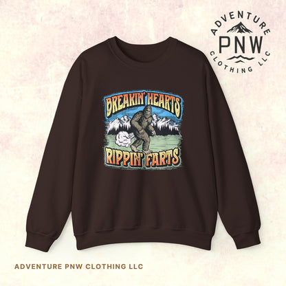 Adventure Breakin’ Hearts Rippin’ Farts Bigfoot 80s Sweatshirt
