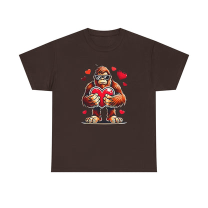 Bigfoot Heart Sunglasses T-Shirt, Funny Sasquatch Shirt, Valentines Day Tee, Unisex Cotton Top, Gift for Boys