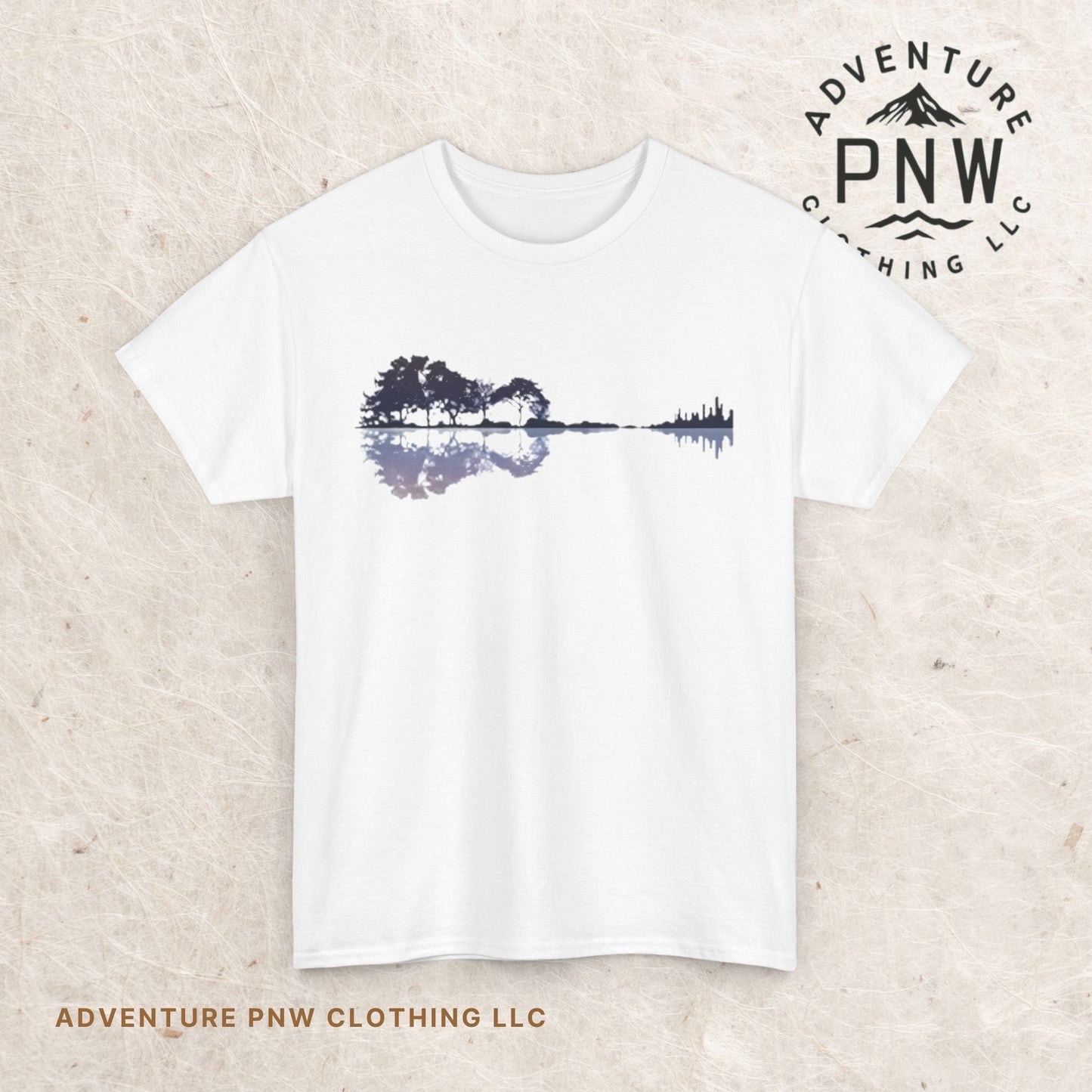 Nature Guitar Men T-Shirt, Creative Guitar Printed Tee for Glamping & Adventure, Outdoorsy Shirt