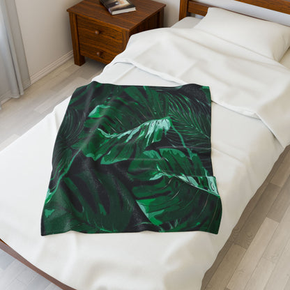 Velveteen Plush Blanket, Nature Leaves Plant Lover Gift, Cozy Home Decor Gift, Unique Botanical Throw Blanket, Greenery Bedspread