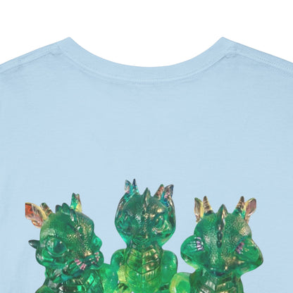 "Green speak/ hear/ see no evil dragons"