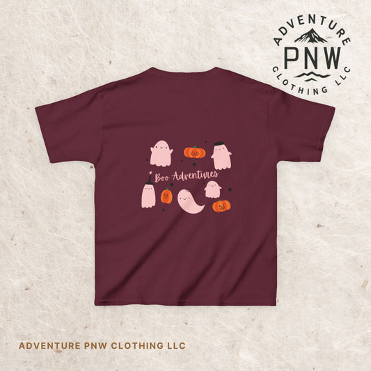 Kids Tee, Cute Ghost Pumpkins Boo Adventure Shirt for Children, Halloween Pumpkin Costume Youth Top, Halloween Party Outfit, Fall Kid's