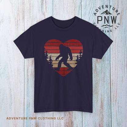 Bigfoot Heart Valentines Day Unisex Tee, Love Sasquatch Shirt, Valentines Day Shirt for Men Boys Girls Kids, Bigfoot Lover Gift, Cute