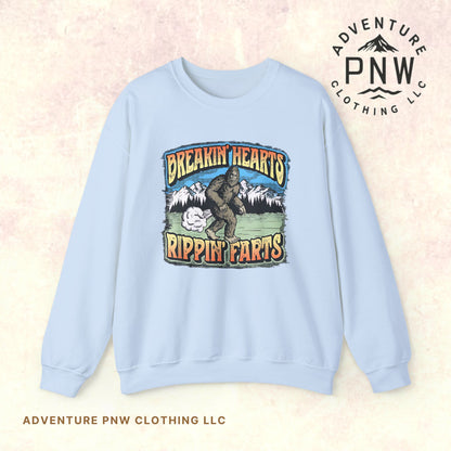 Adventure Breakin’ Hearts Rippin’ Farts Bigfoot 80s Sweatshirt
