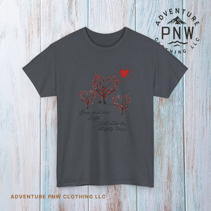 Grow in Love Tree Heart Tee –Adventure Nature Valentine Shirt