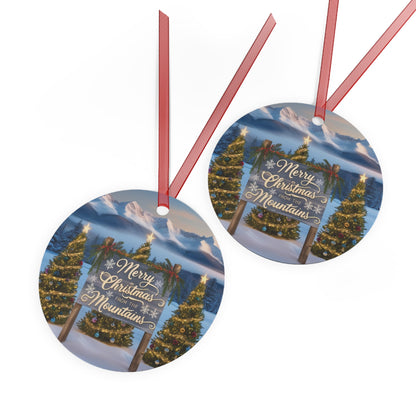 Adventure Merry Christmas Mountains Metal Ornament
