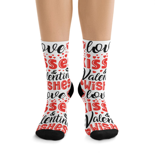 Love Kisses Valentines Wishes Socks, Unisex Valentines Day Socks, Romantic Gift for Him or Her, Fun Valentines Graphic Socks, V Day Socks