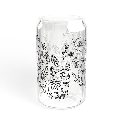 Floral Heart Sipper Glass, Boho Flower Heart Design Sipper Glass, Cute Nature Lover Sipper Glass, Minimalist Botanical Heart Sipper Glass,