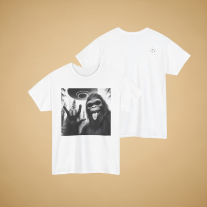 Bigfoot UFO Selfie Tee – Adventure Sasquatch Valentine Shirt