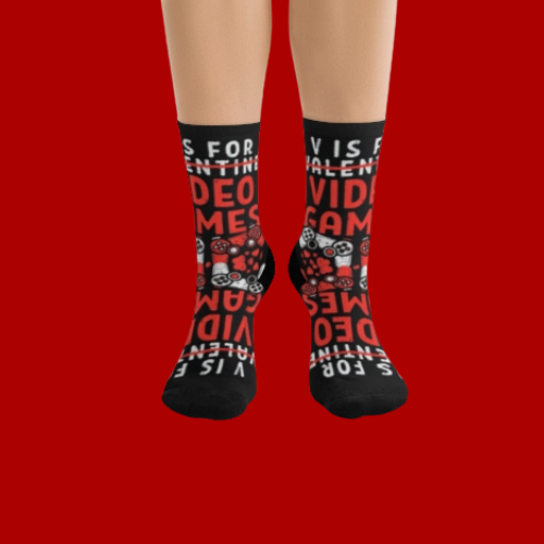 V Is For Video Games Socks –Adventure Gamer Valentine Gift