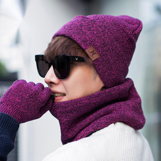 Three-piece velvet padded hat, scarf and gloves