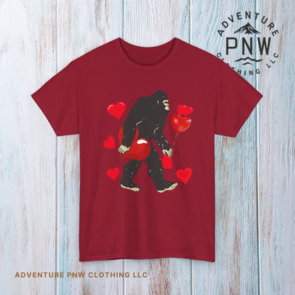 Bigfoot Valentine Shirt, Funny Bigfoot Love Tee, Valentines Day Gift, V-Day Heart T-Shirt, Unisex Heavy Cotton Tee, Sasquatch Valentine