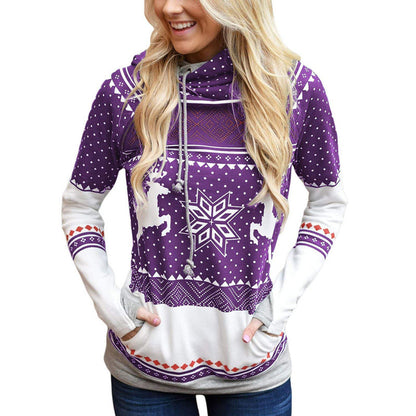 Printed pocket hooded finger sweater