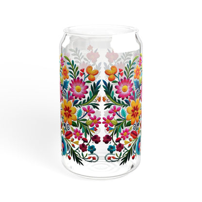 Floral Sipper Glass, 16oz - Cute Nature Flower Cup, Wildflower Tumbler, Spring Season Drinkware, Valentine's Day Gift For Her