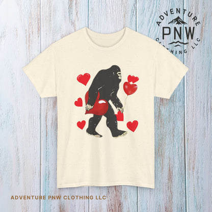 Bigfoot Valentine Shirt, Funny Bigfoot Love Tee, Valentines Day Gift, V-Day Heart T-Shirt, Unisex Heavy Cotton Tee, Sasquatch Valentine