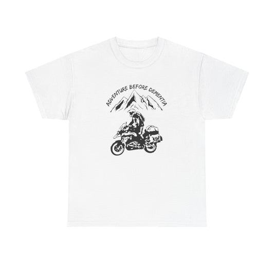 Adventure Before Dementia T-Shirt, Motorcycle & Mountain Travel Tee, Unisex Hiking and Camping Shirt for Outdoor Enthusiasts