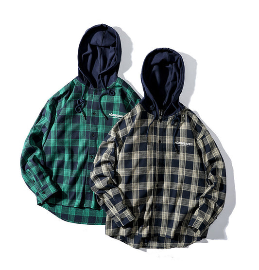 Plaid Shirt Mens Long Sleeved Korean Style Loose Lining Sweater