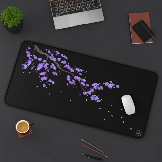 Kawaii Purple Desk Mat Black for Nature Lover, Cute Desk Pad, Office Decor, Mouse Pad, Gift for Coworker, Floral Mouse Mat, Gift for Gamer