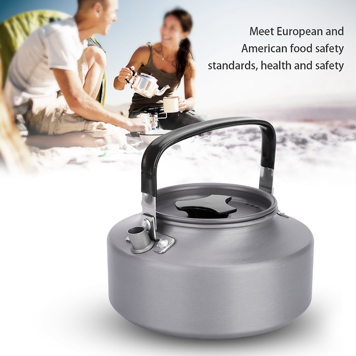 1.1L AluminumTeapot Coffee Tea Pot Kettle for Camping Hiking Kitchen Black Handle