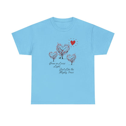 Grow in Love's Light Tree Heart T-Shirt, Outdoors Campers Top, Forest, Nature Lovers Gift, Love Shirt, Valentines day unisex Tshirt