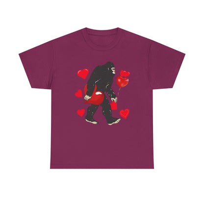 Bigfoot Valentine Shirt, Funny Bigfoot Love Tee, Valentines Day Gift, V-Day Heart T-Shirt, Unisex Heavy Cotton Tee, Sasquatch Valentine