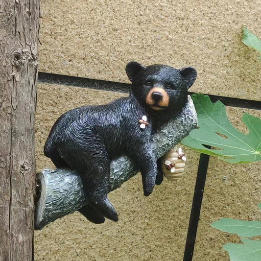 Hanging Tree Nap Black Bear Garden Decoration | Cartoon Animal Resin Figurine