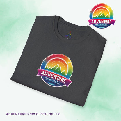 PRIDE Adventure PNW Mountain T-shirt Rainbow Colorful