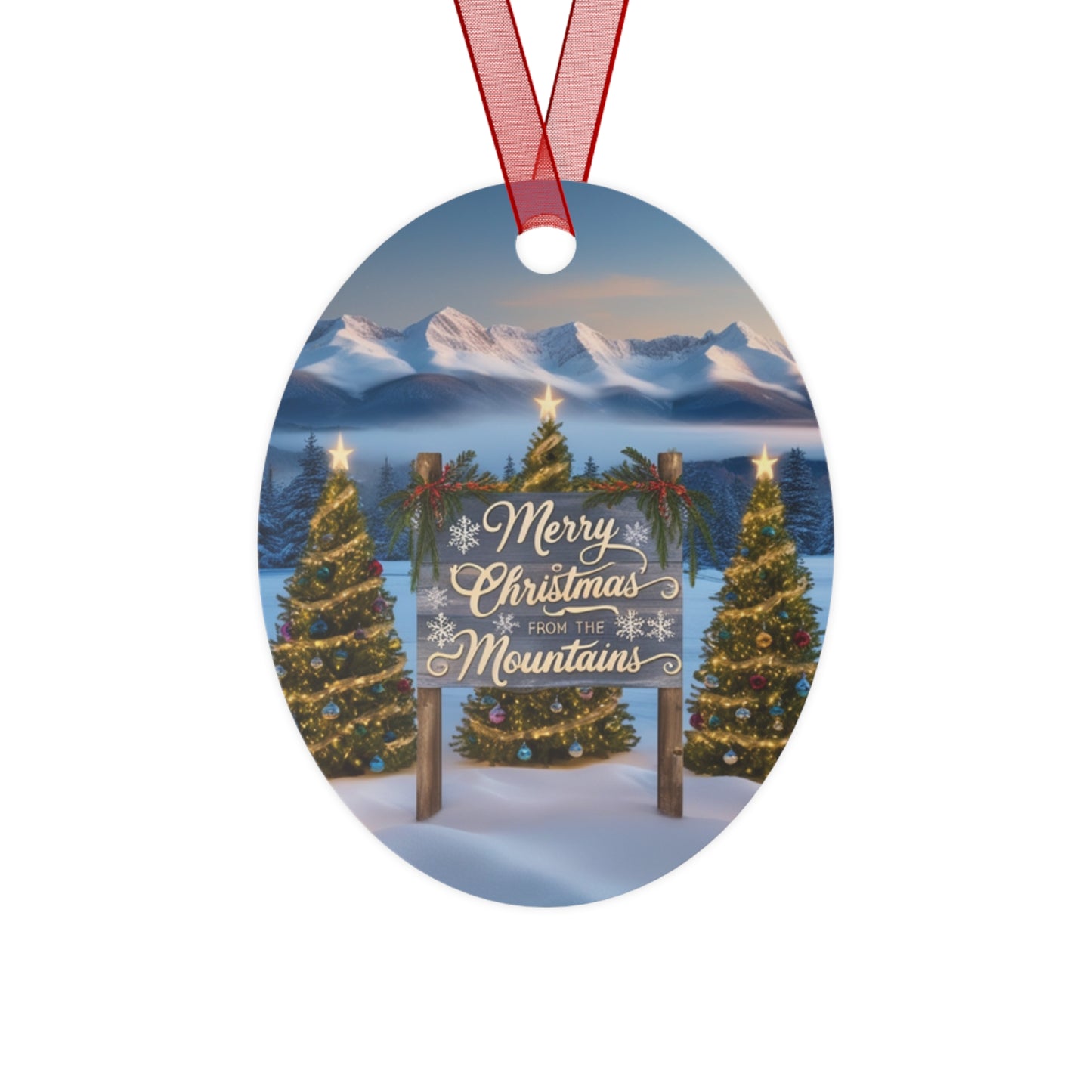 Merry Christmas From Mountains Ornaments |Christmas Adventure Metal Ornaments