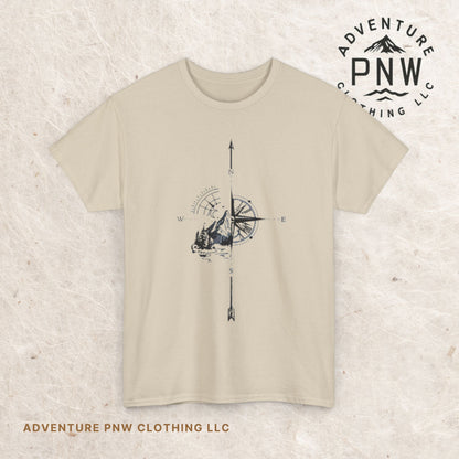 Mountain Compass Pattern Unisex Tee, Adventure Lover Hiking Tshirt, Traveler Gift Shirt, Nature Outdoor Top