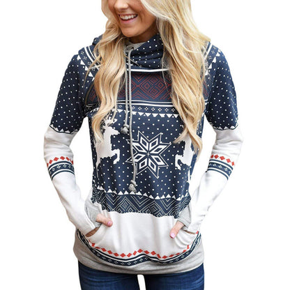 Printed pocket hooded finger sweater