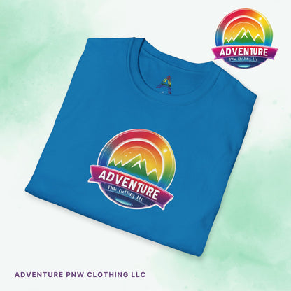 PRIDE Adventure PNW Mountain T-shirt Rainbow Colorful
