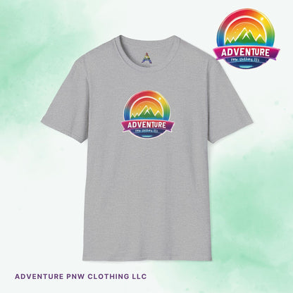 PRIDE Adventure PNW Mountain T-shirt Rainbow Colorful