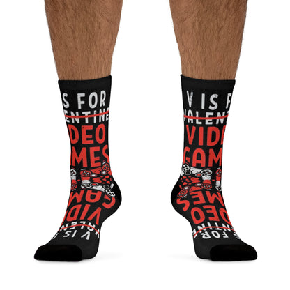 V Is For Video Games Printed Socks, Funny Gamer Gift for Valentines Day, Gift for Gamer, Valentines Day, Video Game Lover Socks, Funny Socks