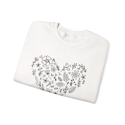 Floral Heart Sweatshirt, Boho Flower Heart Design Sweatshirt, Cute Nature Lover Sweatshirt, Botanical T-Shirt, Valentine's Day Gift for Her