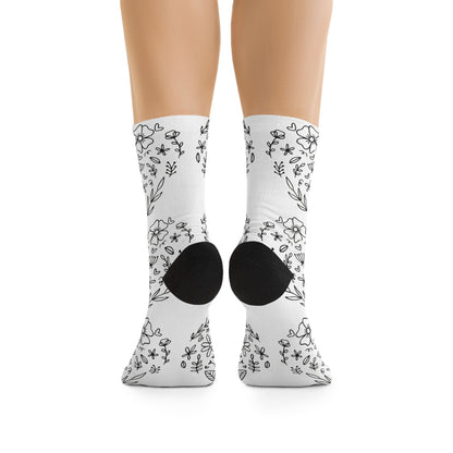 Socks, Floral Heart Design, Boho Flower Lover Gift, Minimalist Botanical, Valentine's Day Socks, Cute Nature