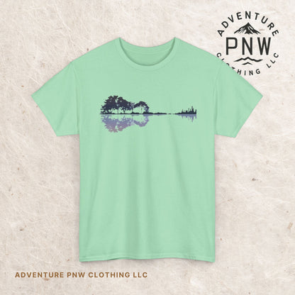 Nature Guitar Men T-Shirt, Creative Guitar Printed Tee for Glamping & Adventure, Outdoorsy Shirt