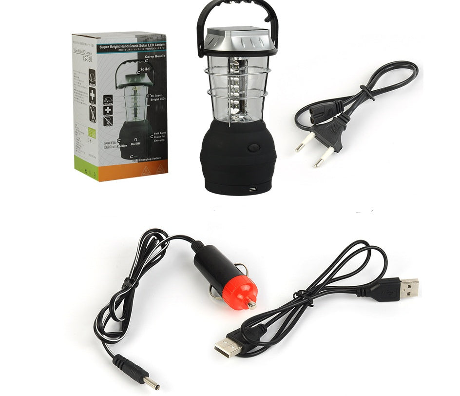 Camping Light Model 2860 | Solar & Hand-Crank Rechargeable Black Outdoor Light