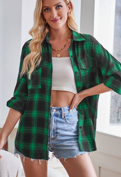 Winter Flannel Plaid Pocket Shirt green-Adventure PNW Clothing LLC