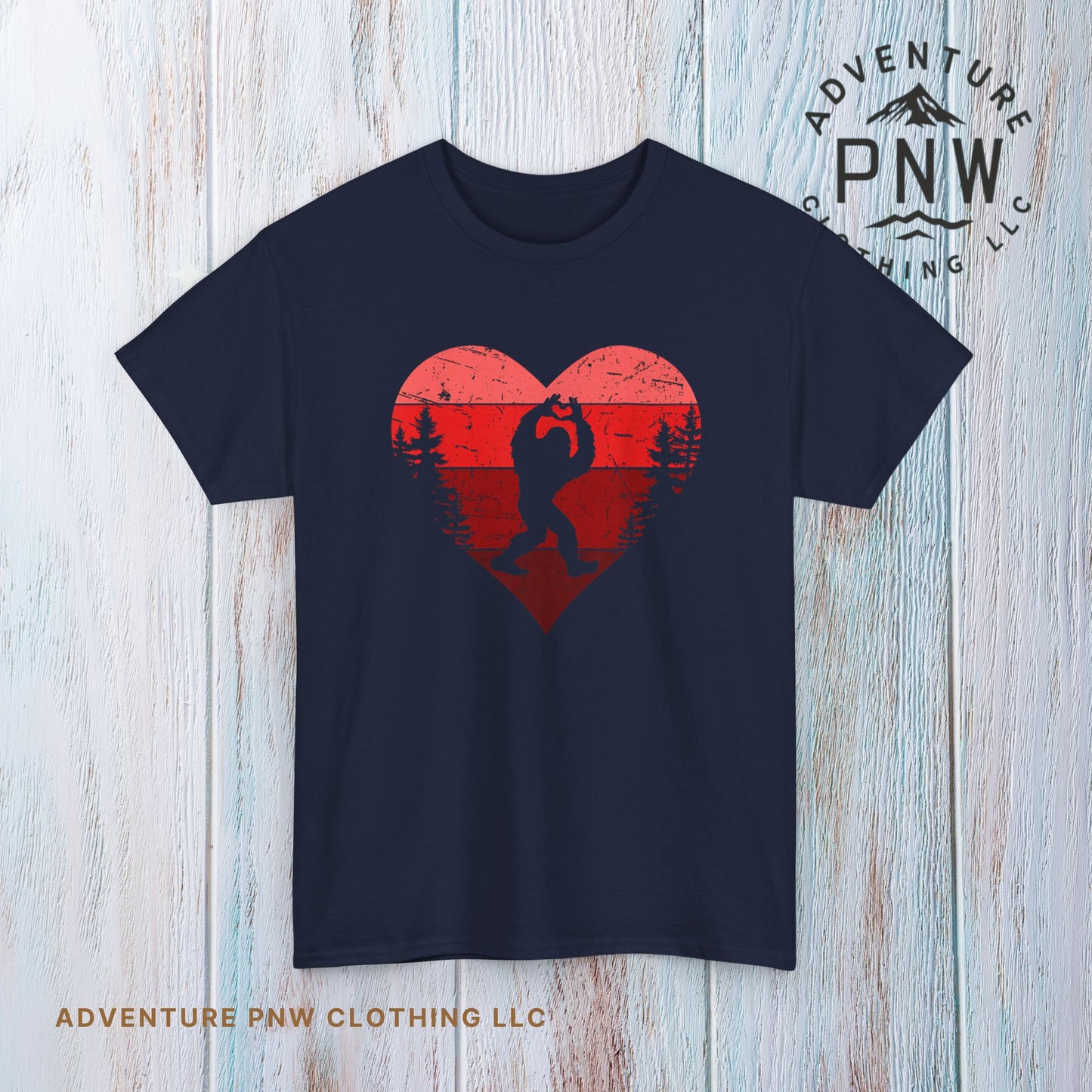 Bigfoot Valentine Shirt –Adventure Retro Heart Gesture Tee