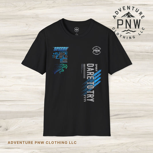 Try to Dare Athletic T-Shirt, Running Hiking PNW Outdoor Adventure Tee, Unisex Softstyle Apparel