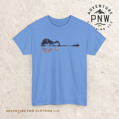 Nature Guitar Men T-Shirt, Creative Guitar Printed Tee for Glamping & Adventure, Outdoorsy Shirt